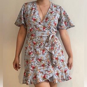 TOPSHOP Blue Floral Mini Dress Size 4